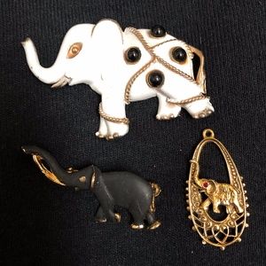 Vintage 2 Elephant Pins Brooches + 1 Pendant Lot